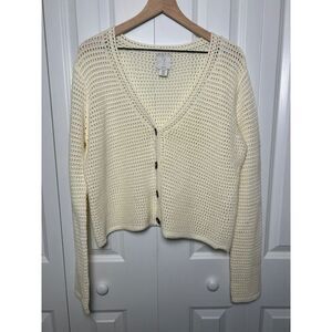 Joie Cream Open Knit Crochet Cotton V-Neck Cardigan Sweater XL sweaterweather